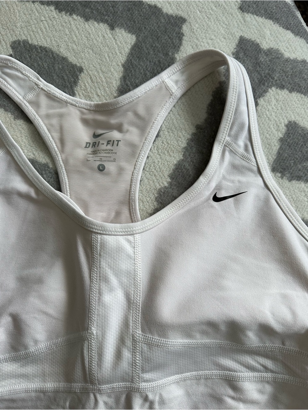 Nike White Racerback Dri-FIT Sports Bra with Black Swoosh